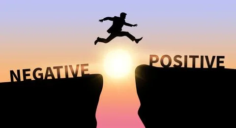 Man jump on a cliff from active to positive, concept of change mind to success Stock Illustration