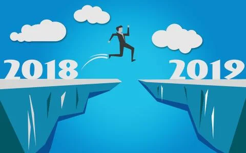 Man jump over the cliff into year 2019 Illustrazione stock