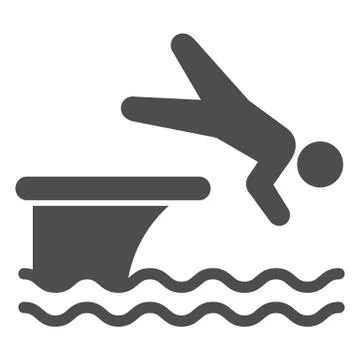 Man jump in water solid icon, Aquapark concept, swimmer jumping from starting Illustrazione stock