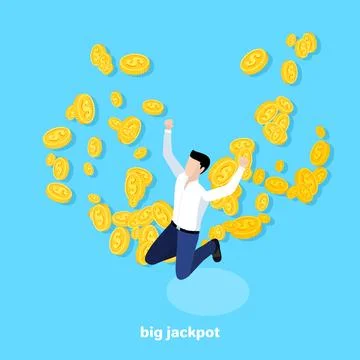 Man jumped up against the background of flying gold coins, isometric image Stock Illustration
