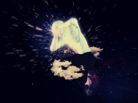 Man jumping on abstract background Illustrazione stock