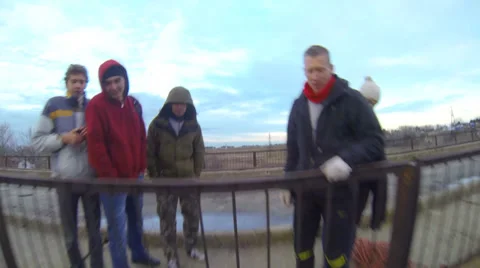 Man jumping off a bridge backwards Stock Footage 34012874