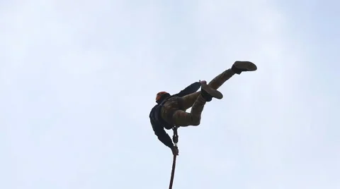 Man jumping from the bridge pushed forward Stock Footage 49921820
