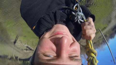 A man jumping off a bridge Shooting is the first person camera Gopro Hero 3 Stock Footage 33840706