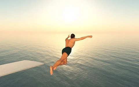 Man jumping from a diving board Illustrazione stock