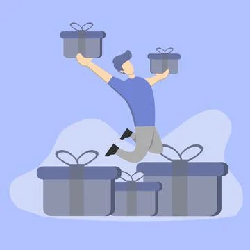 Man jumping happy to get a gift Stock Illustration