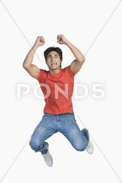 Man jumping in mid-air Stock Photos