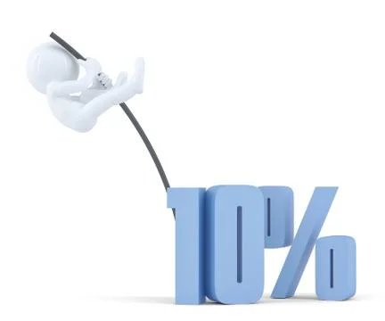 Man jumping over '10%' sign using high pole. Isolated over white. Stock Illustration