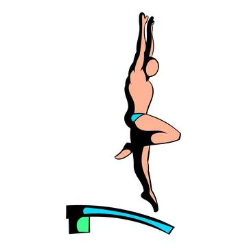Man jumping in a pool from a high tower icon Stock Illustration
