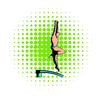 Man jumping in a pool from a high tower icon Stock Illustration