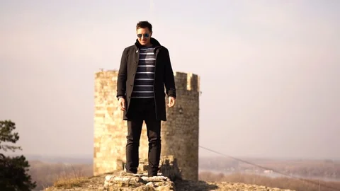 A man jumping from a rampart in slowmotion Stock Footage 102847848
