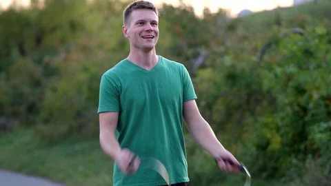 Man jumping rope in the park Stock Footage 82062545