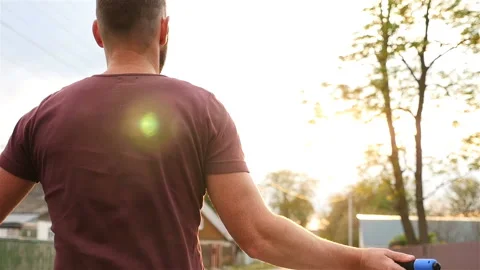 A man is jumping on a rope. Slow motion. Stock Footage 88907248
