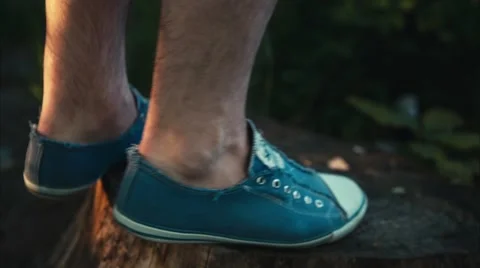 Man is Jumping on the Stump Stock Footage 50921175