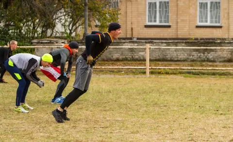 Man jumps in length. Stock Photos