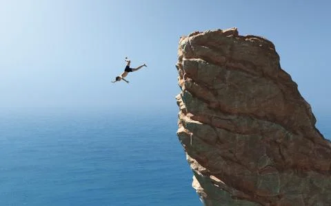 Man jumps into the ocean Stock Illustration