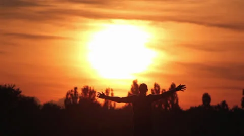 Man jumps in the sunset, the joy Stock Footage 25245465