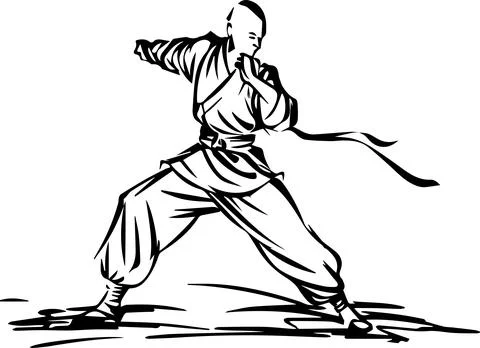 A man in a karate uniform is in a pose, ready to strike Stock Illustration