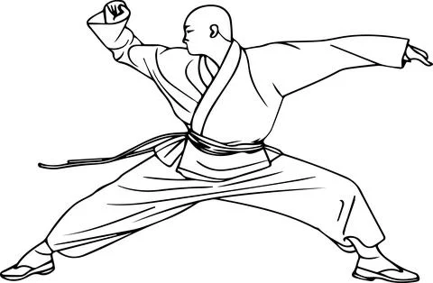 A man in a karate uniform is in a pose, ready to strike Stock Illustration