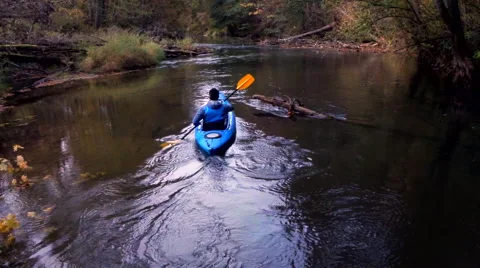 Man kayaking on the forest river Stock Footage 55887559