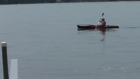 Man Kayaking On Lake Stock Footage 201110342
