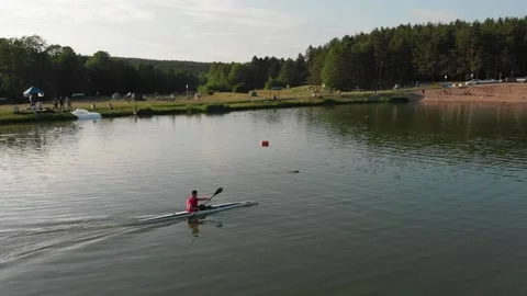 A man is kayaking on the river Stock Footage 132830340