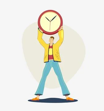 Man keep the clock over head. Time management. Stock Illustration