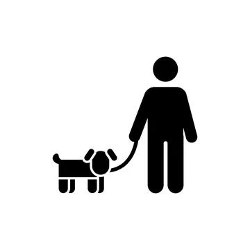 Man keeping dog on a leash simple icon Stock Illustration