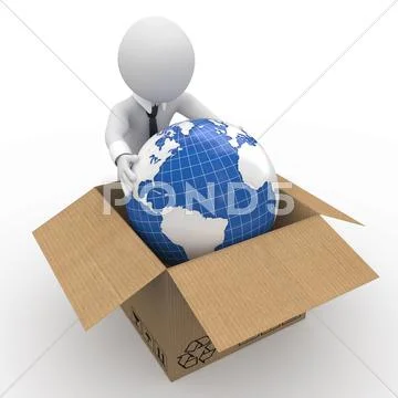 Man keeping the earth in a cardboard box Stock Illustration
