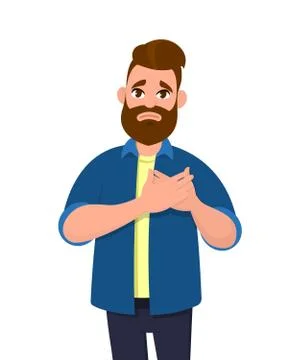 Man keeping hands on chest. Man suffering from chest pain or heart attack. Stock Illustration
