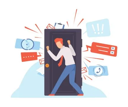 Man keeps the door closed. Vector illustration. Stock Illustration
