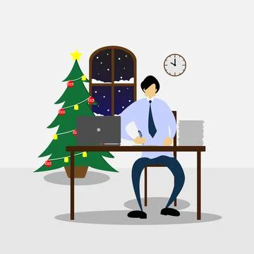 A man keeps working on Christmas Eve. Suitable for news media, information 스톡 일러스트