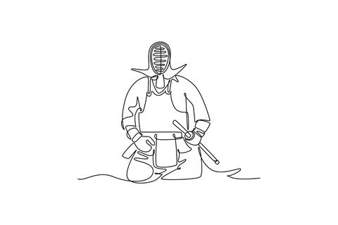 Man Kendo sitting in kneeling position (seiza) wearing full bogu armor Stock Illustration