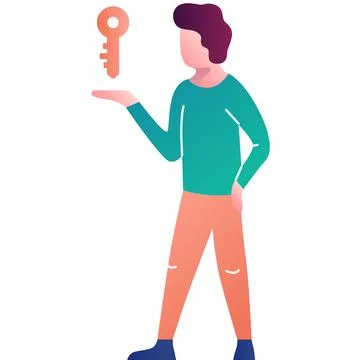 Man with key vector icon isolated on white Illustrazione stock