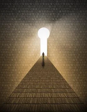 Man before keyhole of light Stock Illustration