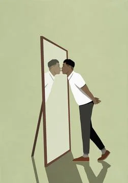 Man kissing reflection in mirror Stock Illustration