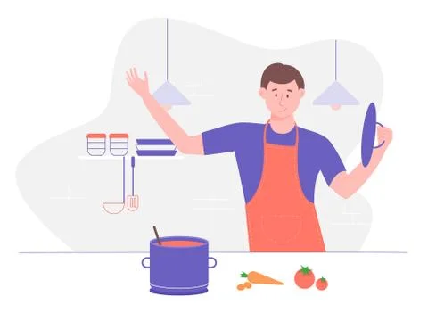 The man in the kitchen. 库存插图