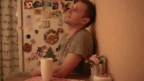 The man in the kitchen pondered 스톡 동영상 82184949