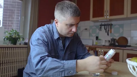 A man in the kitchen tests tap water quality with a test strip. Home testing for Stock Footage 327855823