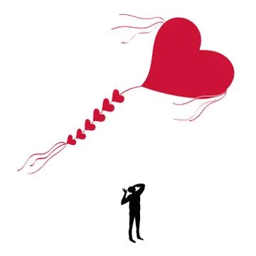 Man with a kite in the shape of heart Stock Illustration