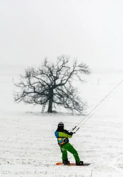 Man kite skiing Stock Photos