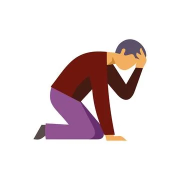 Man kneeling in despair experiencing stress and mental health issues Stock Illustration