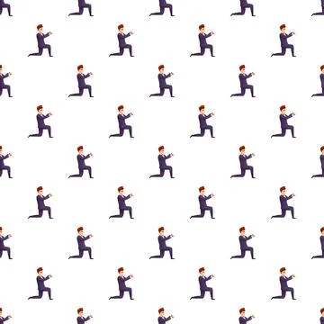 Man kneeling offering engagement ring repeating seamless pattern Stock Illustration