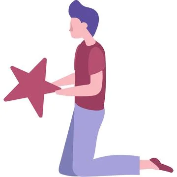 Man kneeling with rate star vector feedback icon Stockillustratie