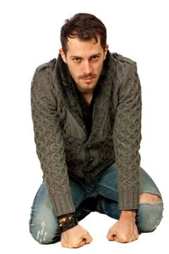 Man on knees Foto stock