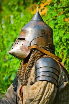 Man in knight's helmet Fotos Stock