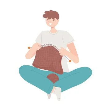 Man knitting warm clothes Stock Illustration