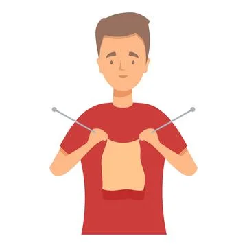 Man knitting with wool and needles crafting hobby illustration Stock Illustration
