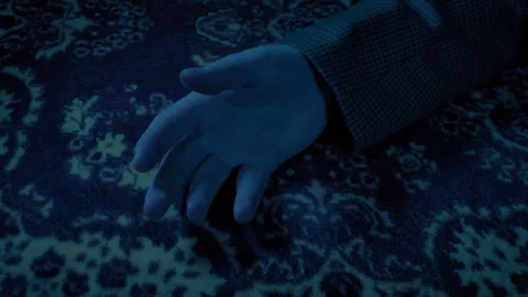 Man Knocked Out Or Collapses On Carpet In Dark Room Stock Footage 340413031