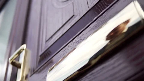 Man Knocks on Door in Suit, Waiting for Homeowner, White Caucasian Professional Stock Footage 80366836